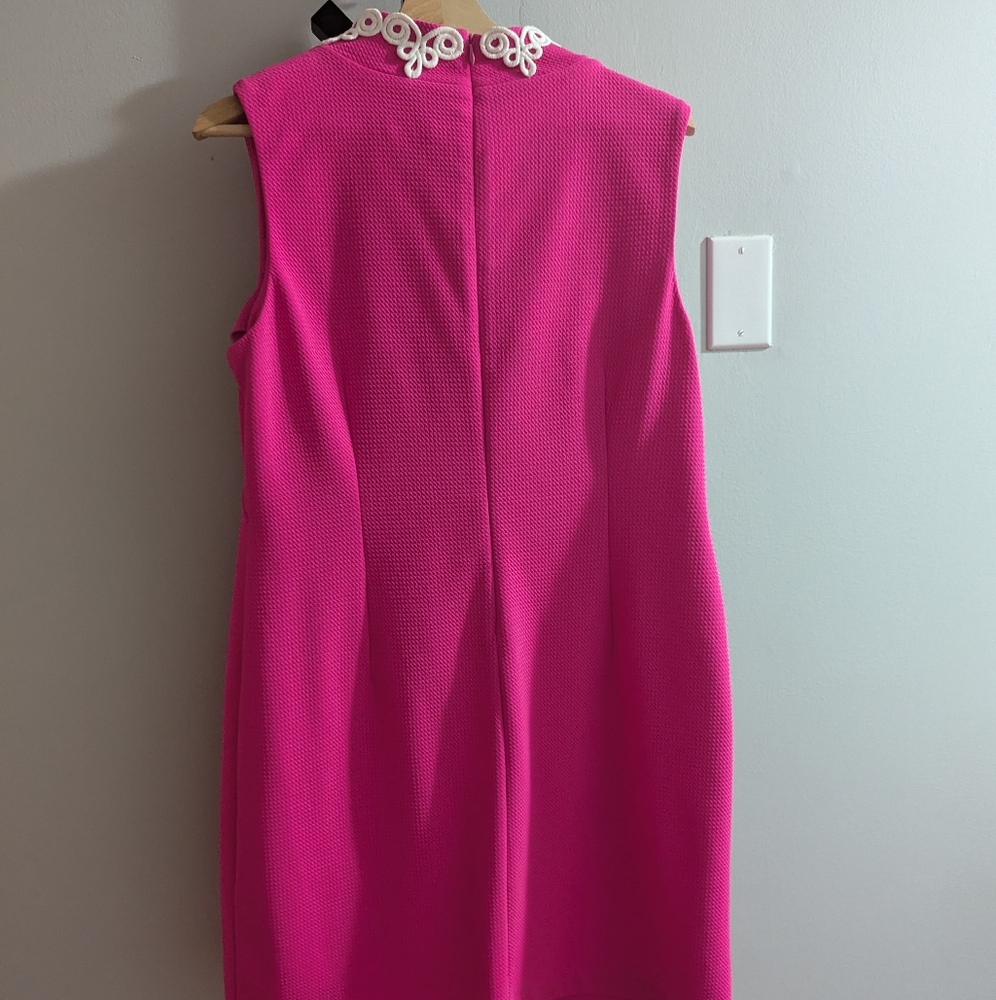 Jessica Howard Hot Pink Sleeveless Shift Dress with White Trim - Picture 2 of 4